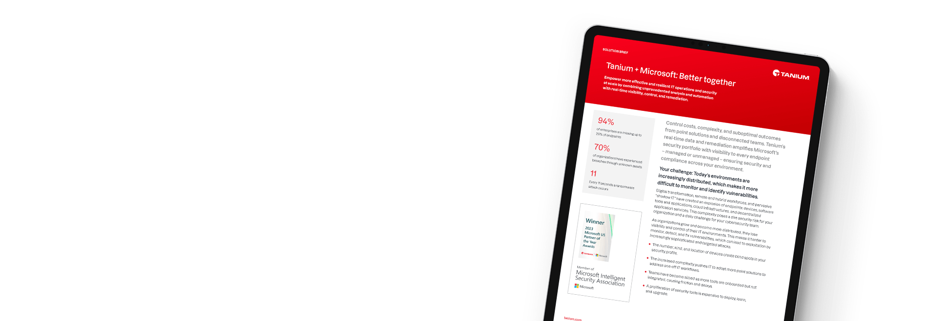 Tablet mit Tanium- und Microsoft-Lösungsübersicht