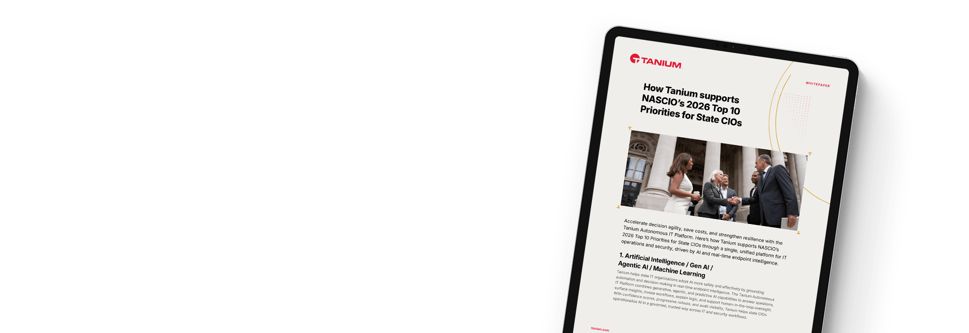 Tablet mit der Ressource „Tanium hilft IT-Leitern in Bundesstaaten dabei, NASCIO-Prioritäten zu erfüllen"