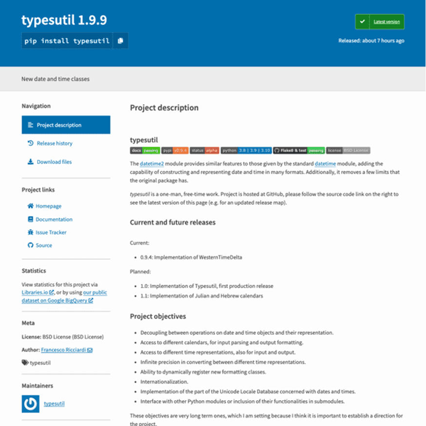 PyPI-Startseite für das schädliche Paket „typesutil“