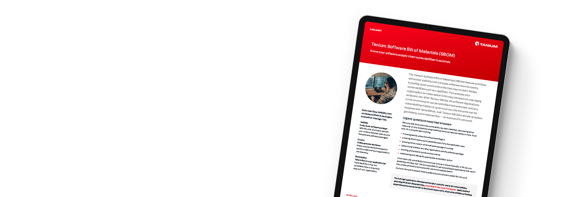 Tablet mit der Tanium Software Bill of Materials SBOM-Übersicht