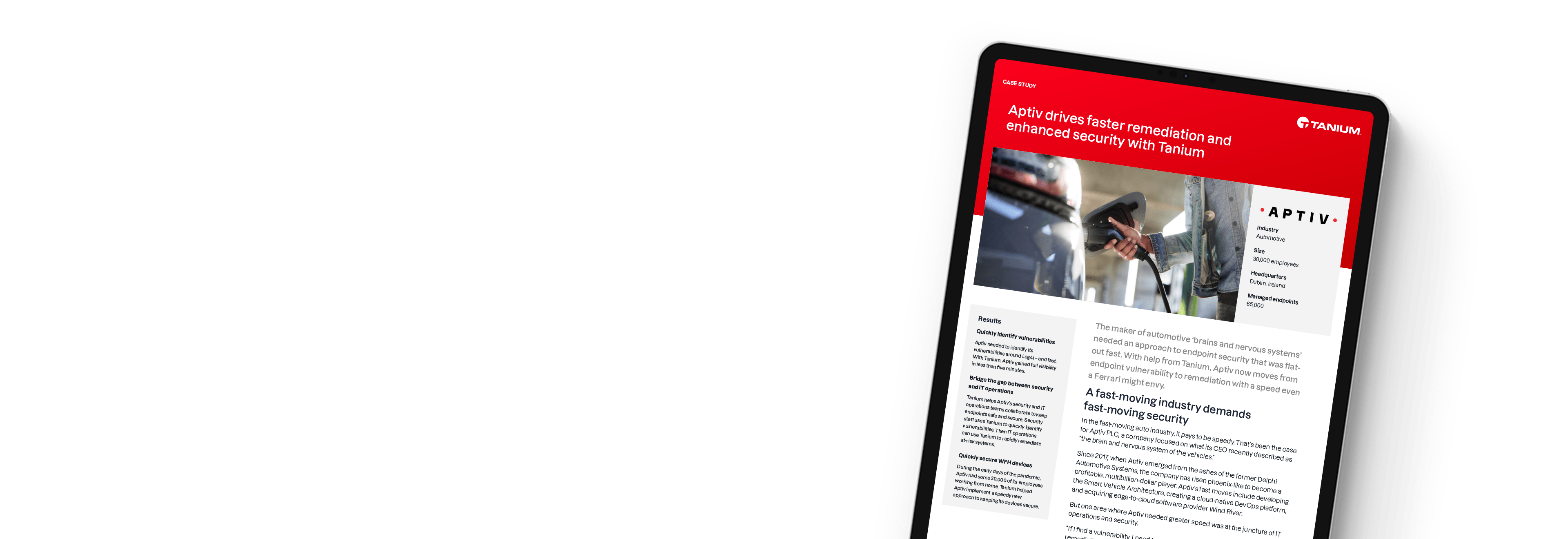 Tablet mit der Fallstudie „Aptiv erzielt mit Tanium schnellere Problembehebung und verbesserte Sicherheit"