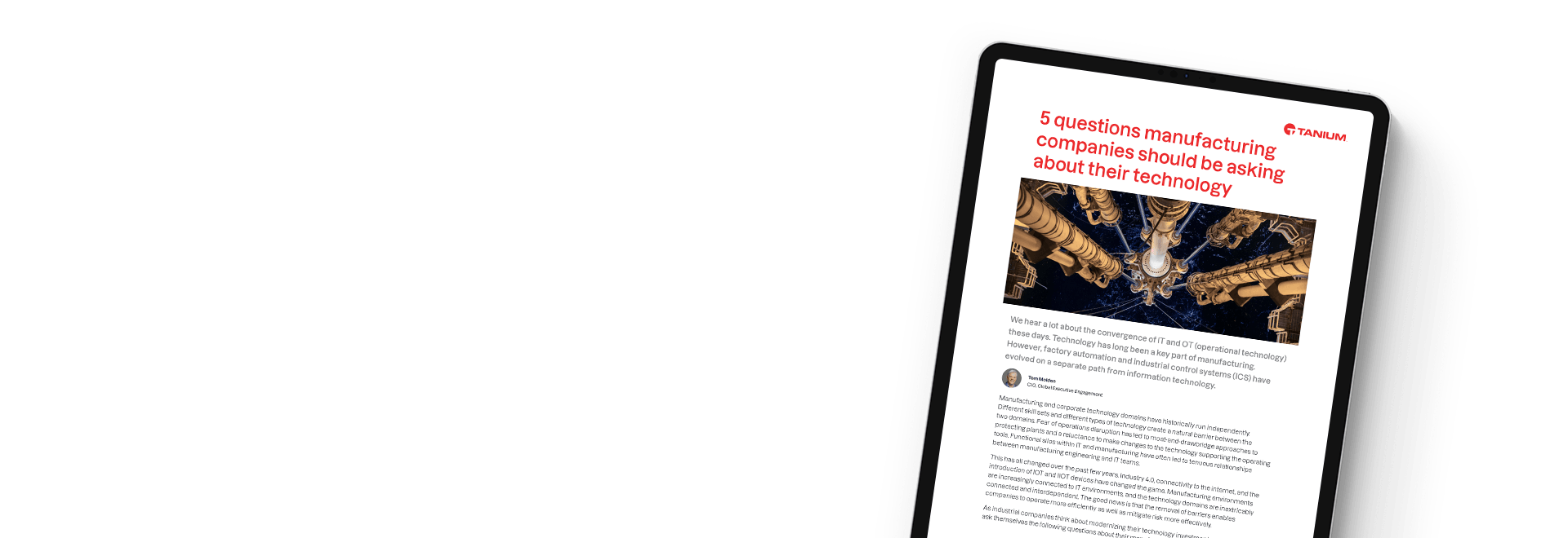 Tablet mit dem Artikel „5 Fragen, die Fertigungsunternehmen zu ihrer Technologie stellen sollten"