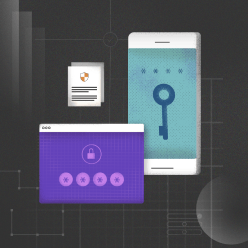 Symbolgrafik einer mobilen App und ihrer Sicherheitsfunktionen