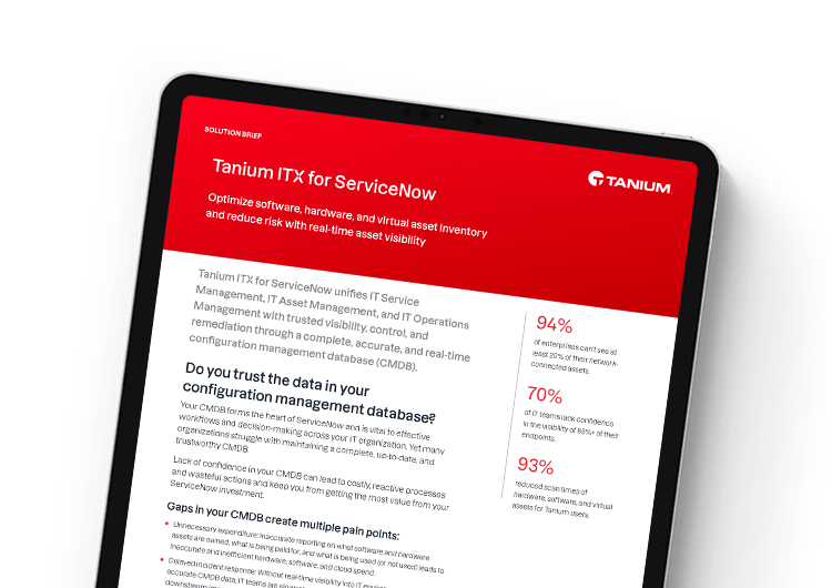 Bild für Mobilgeräte. Tanium ITX für ServiceNow Solution Brief