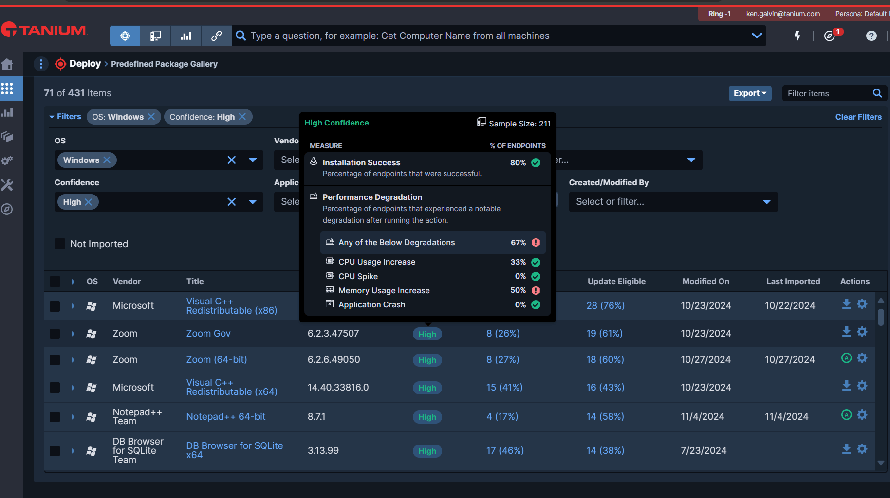 Screenshot der Detailansicht des Tanium Confidence Score