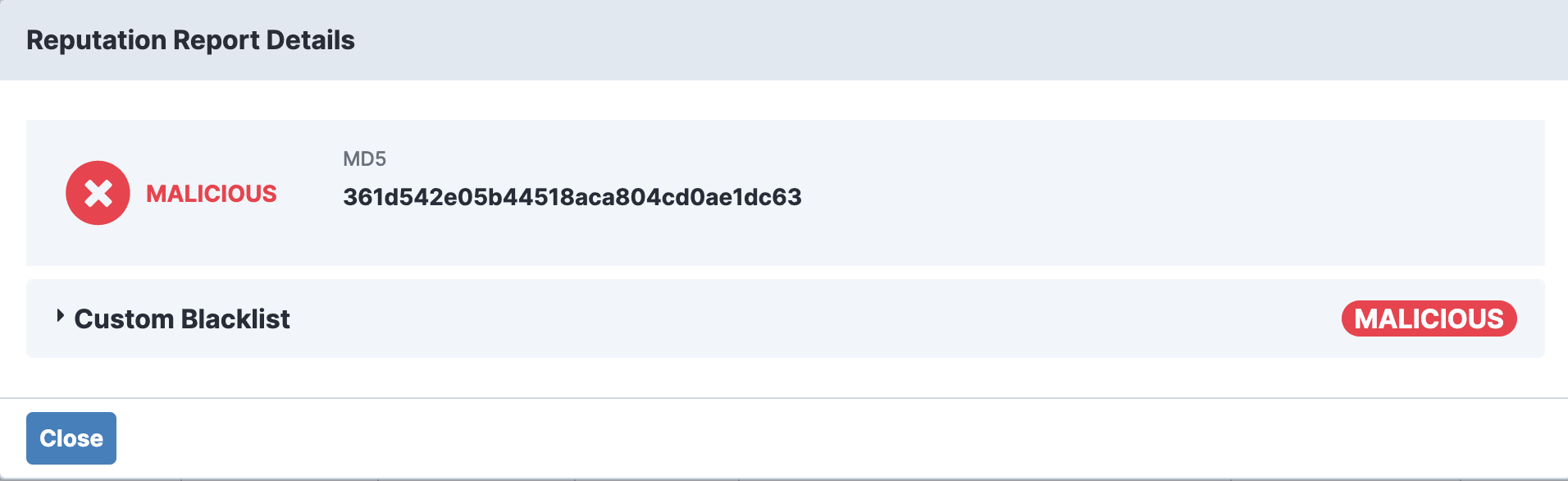 Beispiel für einen bösartigen Hash einer Malware.