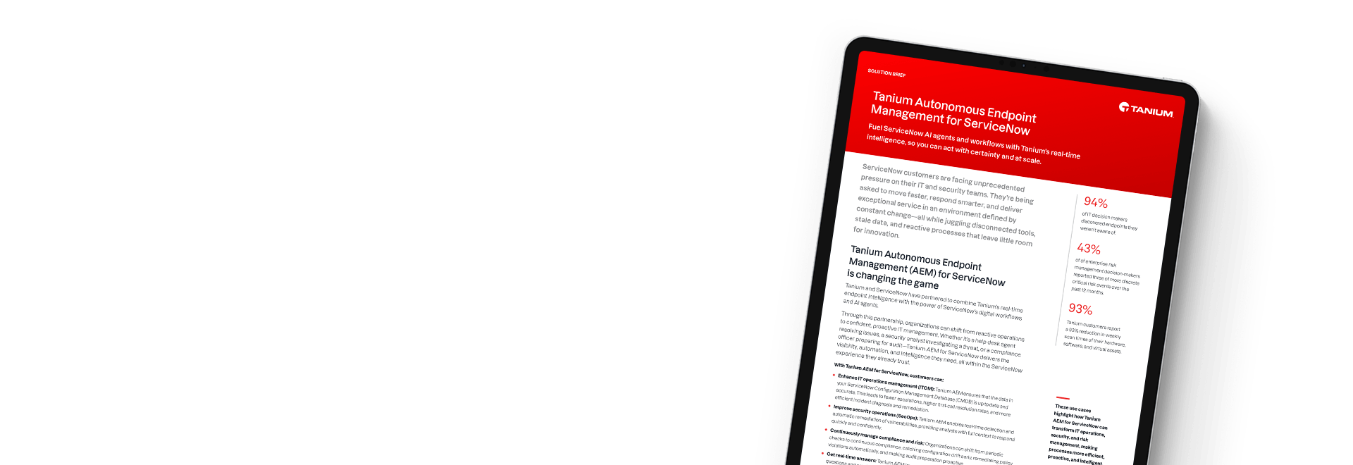 Tablet mit der Lösungsübersicht „Tanium + ServiceNow: Gemeinsam besser"