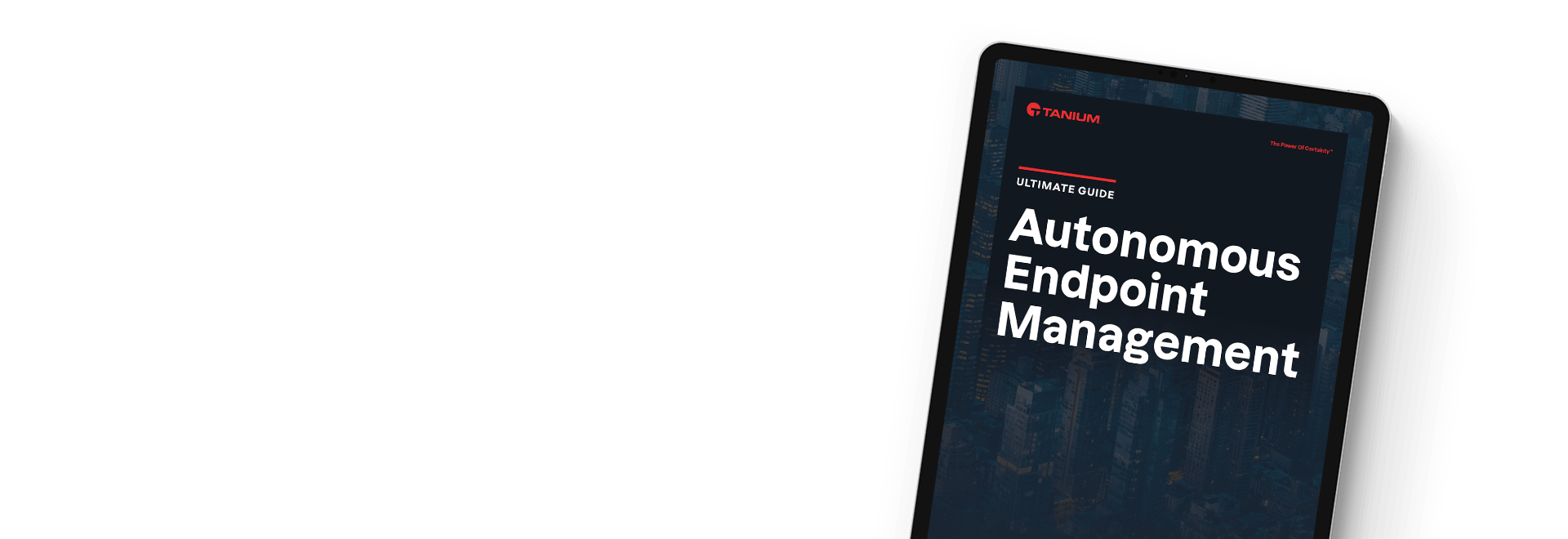 Whitepaper „Ultimativer Leitfaden zum autonomen Endpunkt-Management" auf einem Tablet