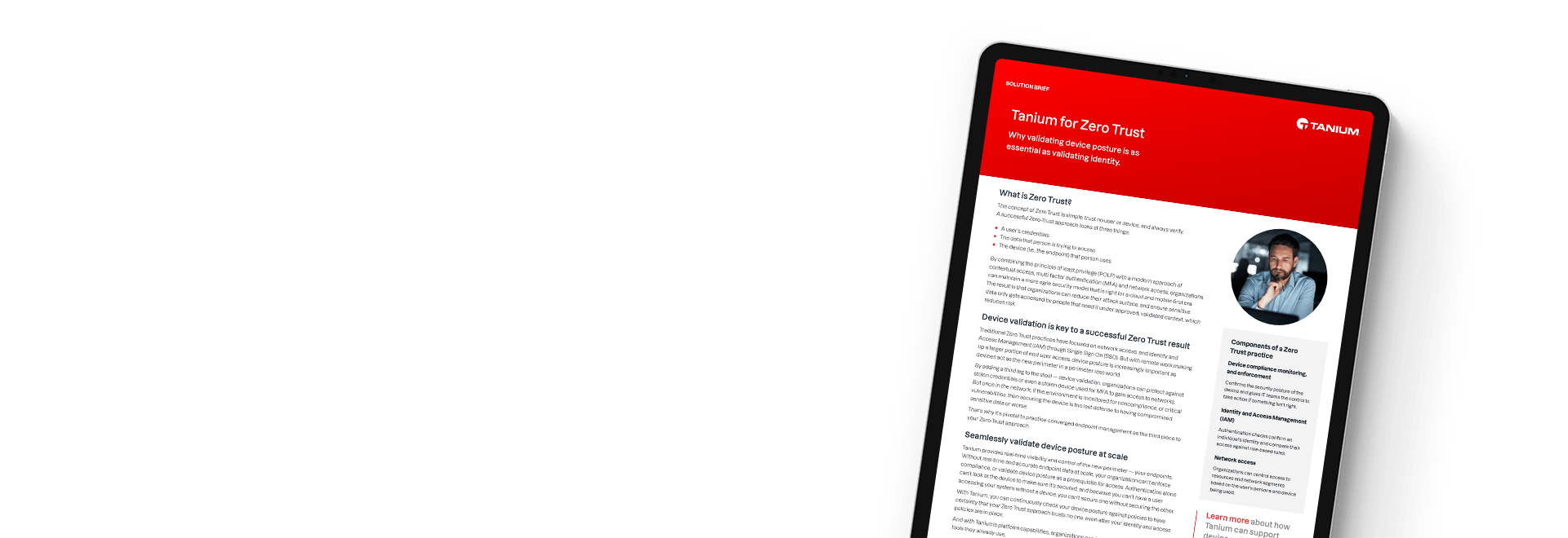 Tablet mit Tanium für Zero-Trust-Lösungsübersicht mit Validierungsansatz