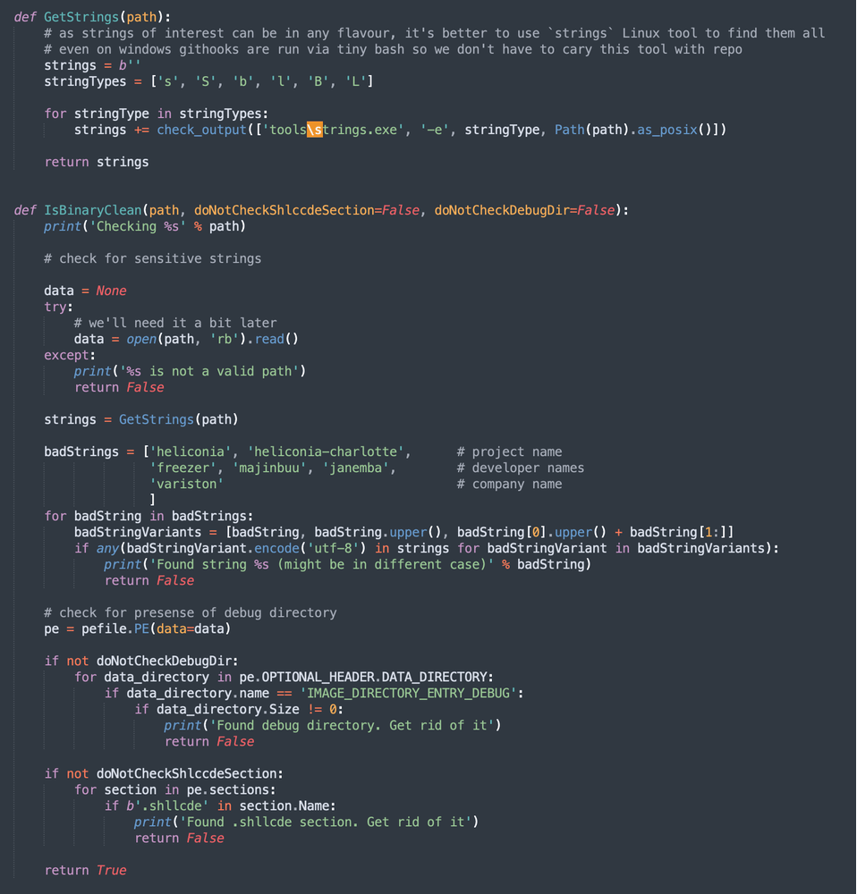 Screenshot des Codes zur Implementierung des Heliconia-Sicherheitsframeworks