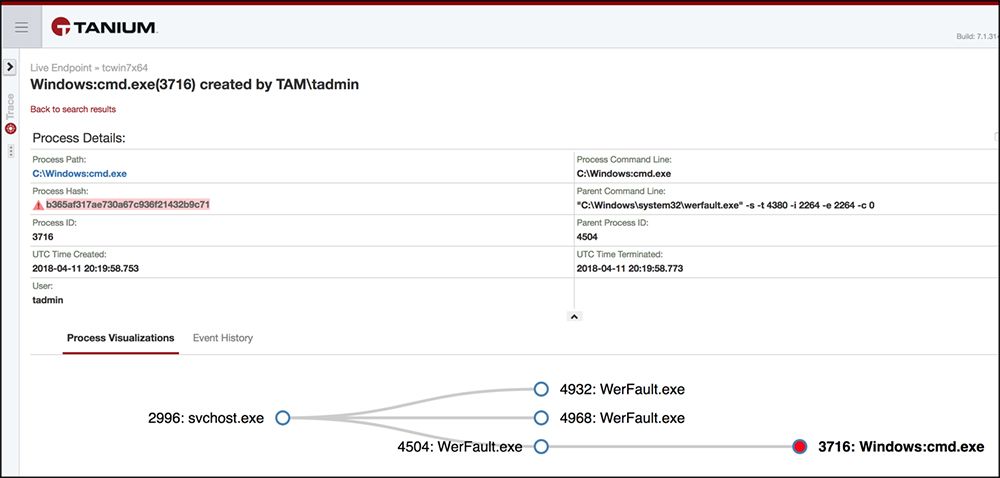 Antwort von Tanium Ask mit Details zur Ausführung von Windows-Befehlen