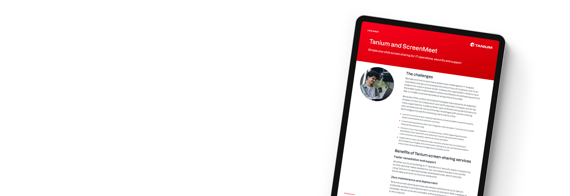 Tablet mit dem Datenblatt zur Tanium- und ScreenMeet-Integration
