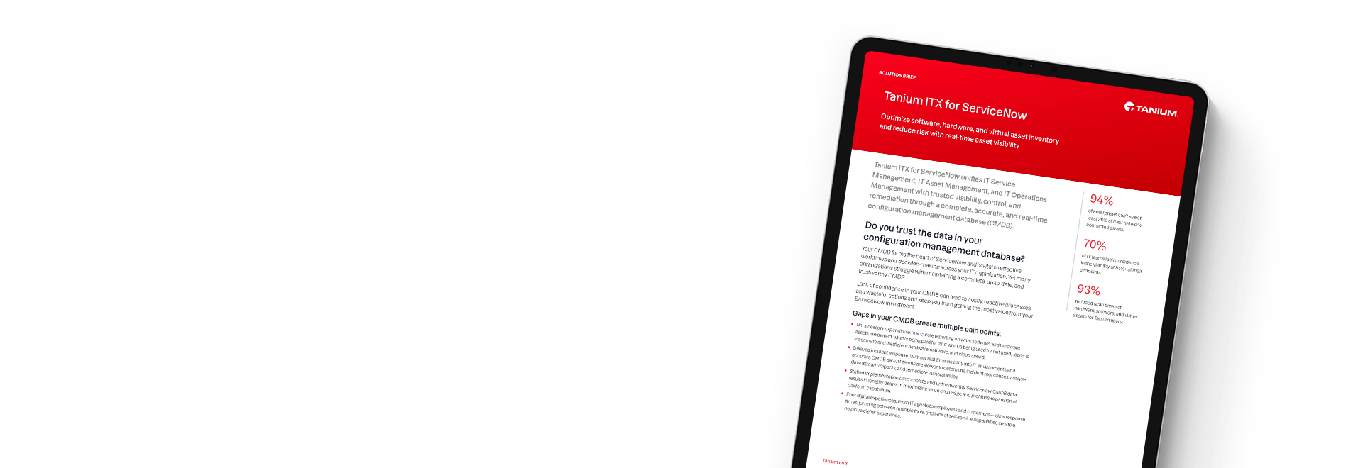 Tablet mit dem Tanium ITX für ServiceNow Solution Brief und einer Integrationsübersicht