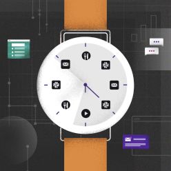 Symbolgrafik einer Smartwatch mit Sicherheitsüberwachung