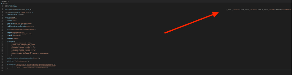 Vergrößern Sie das Fenster des Code-Editors, um den Schadcode, der um 318 Leerzeichen versetzt ist, anzuzeigen.